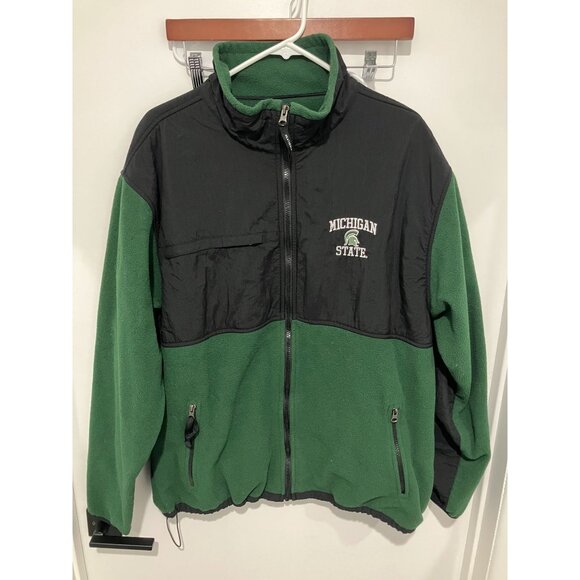 Weatherproof Men's Vintage Michigan State Fleece Combo Zip Up, Green/Black, XL - Picture 1 of 3